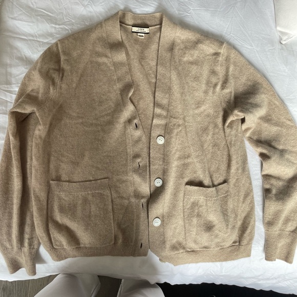 J Crew 100% cashmere tan sweater “Cashmere patch-pocket cardigan sweater” - Picture 3 of 5